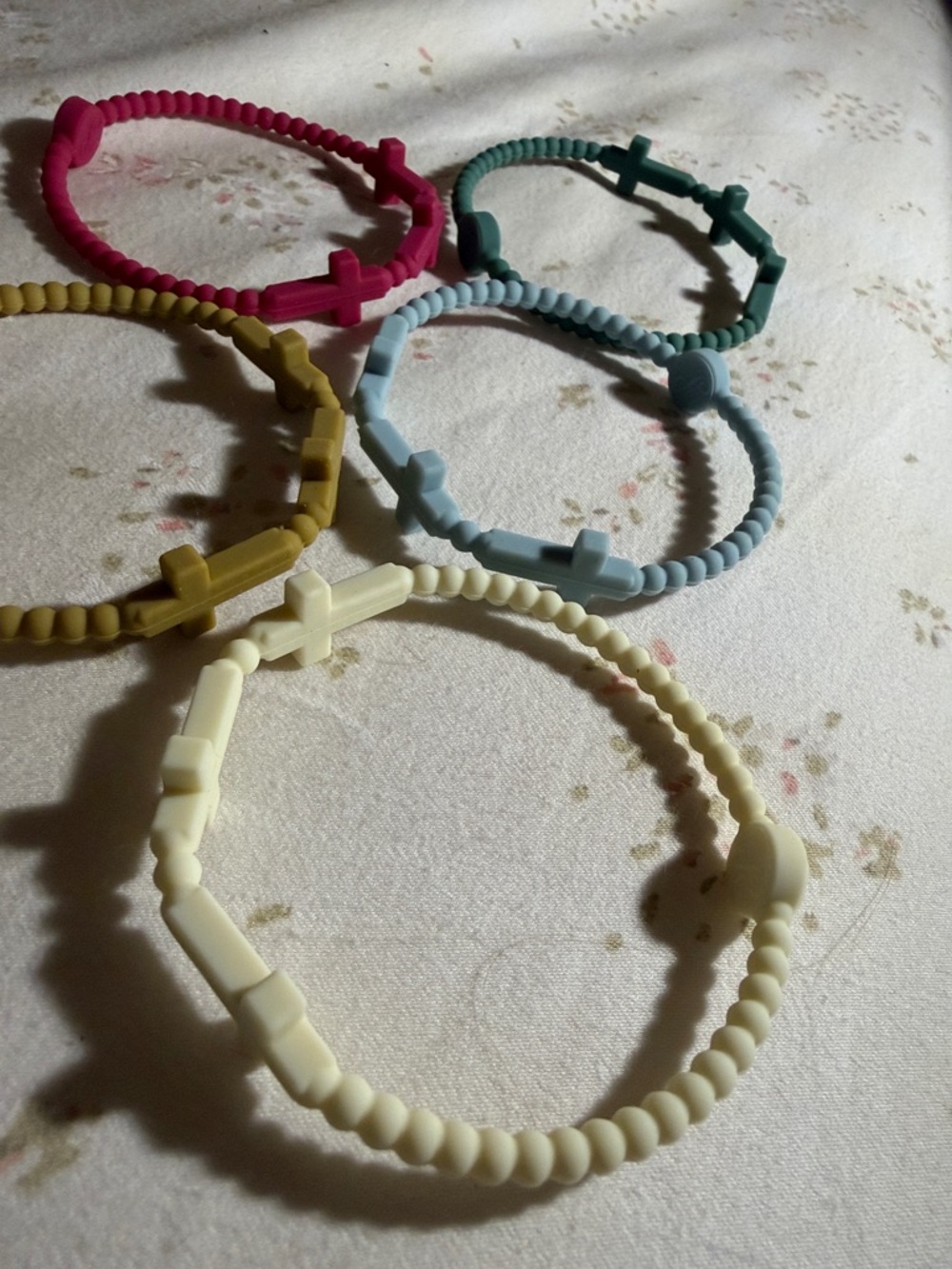 Plunder Kids Beaded Stretch Bracelets - Teal, Light Blue, Cream, Pink, Mustard - Picture 2 of 4